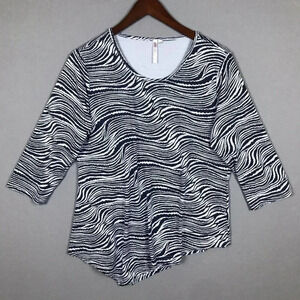 Lulu B 3/4 Sleeve Tunic Top Size Medium M UPF 50+ Nylon Stretch Navy Blue Gray